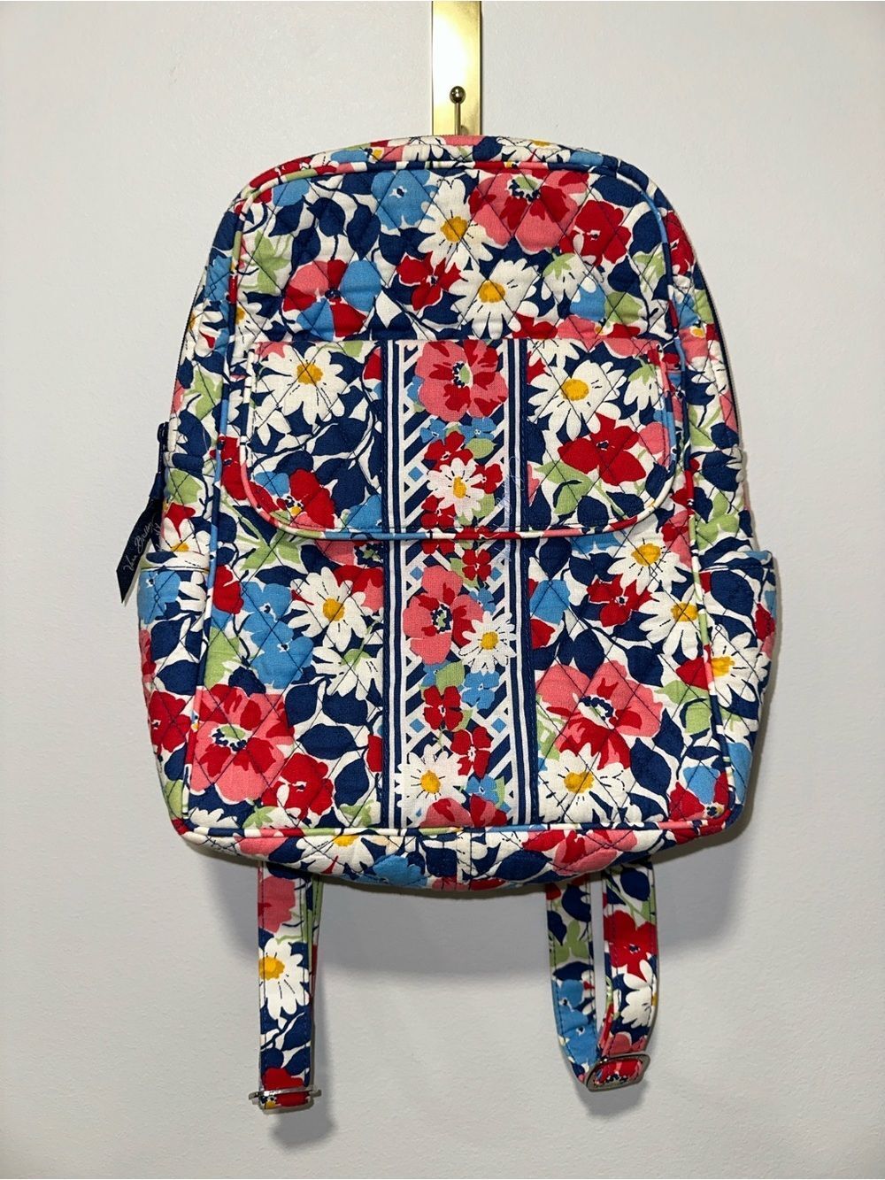 Vera Bradley Summer Cottage Blue White Multi Floral Quilted Small Backpack